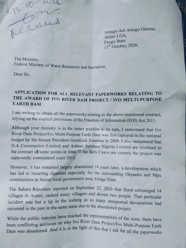 Ivo River Dam Project: Why I request contract details from Ministry of Water Resources under FOI ACT